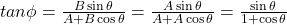 tan\phi = \frac{B\sin{\theta}}{A+B\cos{\theta}} = \frac{A\sin{\theta}}{A+A\cos{\theta}} = \frac{\sin{\theta}}{1+\cos{\theta}}