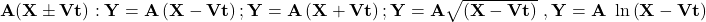 \mathbf{A(X\pm Vt): Y=A\left(X-Vt\right);Y=A\left(X+Vt\right);Y=A\sqrt{\left(X-Vt\right)}\ ,Y=A\ \ln{\left(X-Vt\right)}}