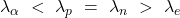 \lambda_\alpha\ <\ \lambda_p\ =\ \lambda_n\ >\ \lambda_e