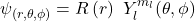 \psi_{(r,\theta,\phi)}=R\left(r\right)\ Y_l^{m_l}(\theta,\phi)