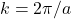 k=2\pi/a