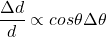 \[\frac{\Delta d}{d}\propto cos\theta \Delta \theta\]