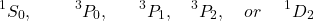 \[{^1}S_0,\ \ \ \ \ \ \ {^3}P_0,\ \ \ \ \ {^3}P_1,\ \ \ {^3}P_2,\ \ \ or\ \ \ \ {^1}D_2\]