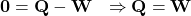 \[\mathbf{0=Q-W\ \ \Rightarrow Q=W}\]