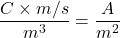 \[\frac{C\times m/s}{m^3}=\frac{A}{m^2}\]